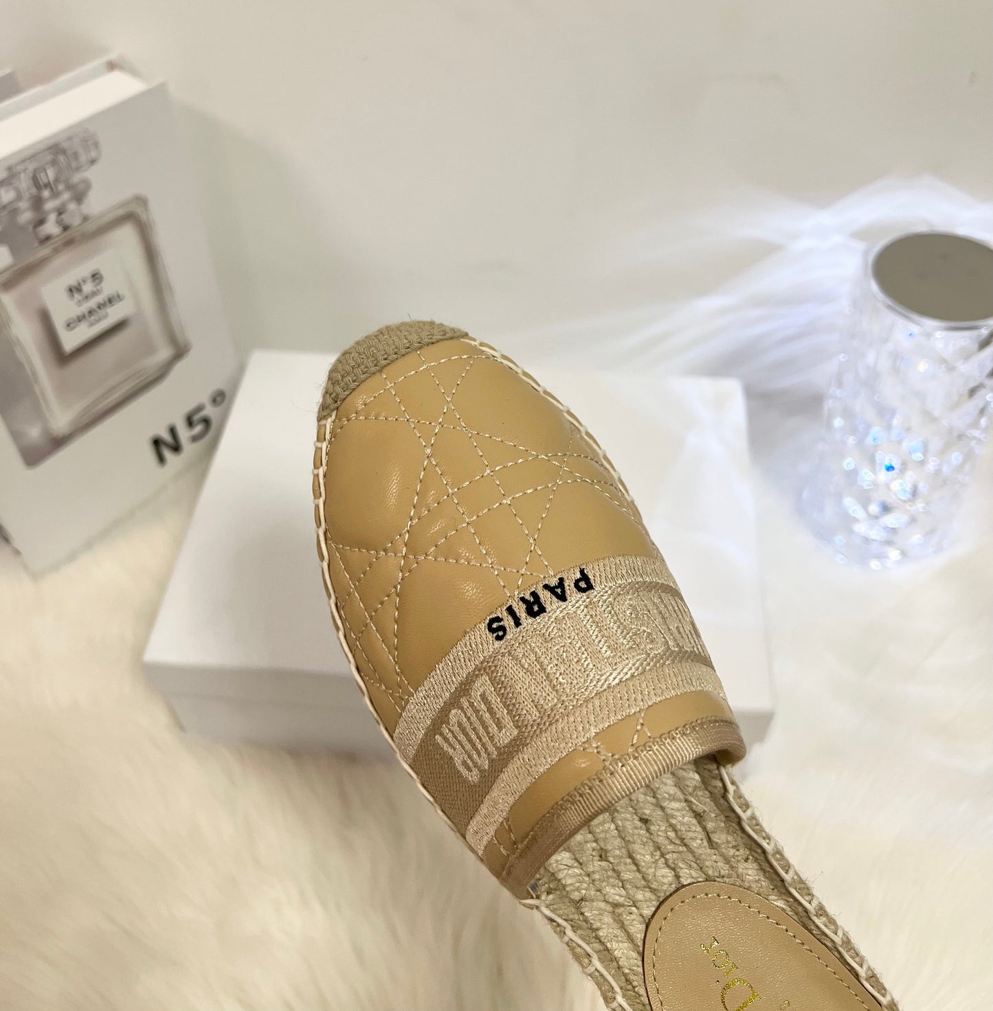 GRANVILLE ESPADRILLE MULE CAMEL BEIGE QUILTED CANNAGE CALFSKIN - 36