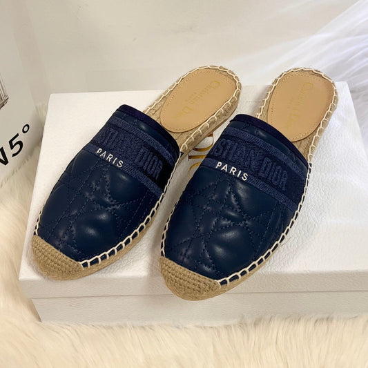 GRANVILLE ESPADRILLE MULE NAVY BLUE QUILTED CANNAGE CALFSKIN - 36