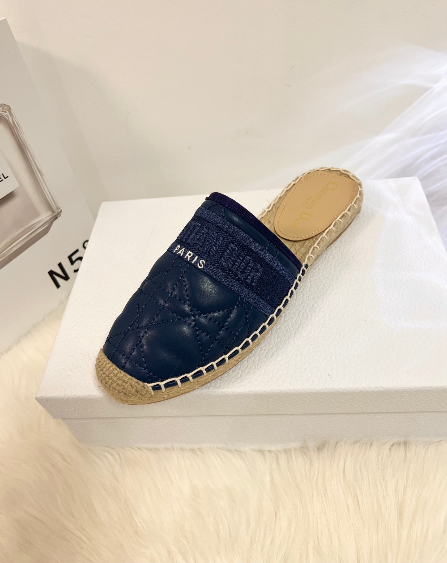 GRANVILLE ESPADRILLE MULE NAVY BLUE QUILTED CANNAGE CALFSKIN - 36