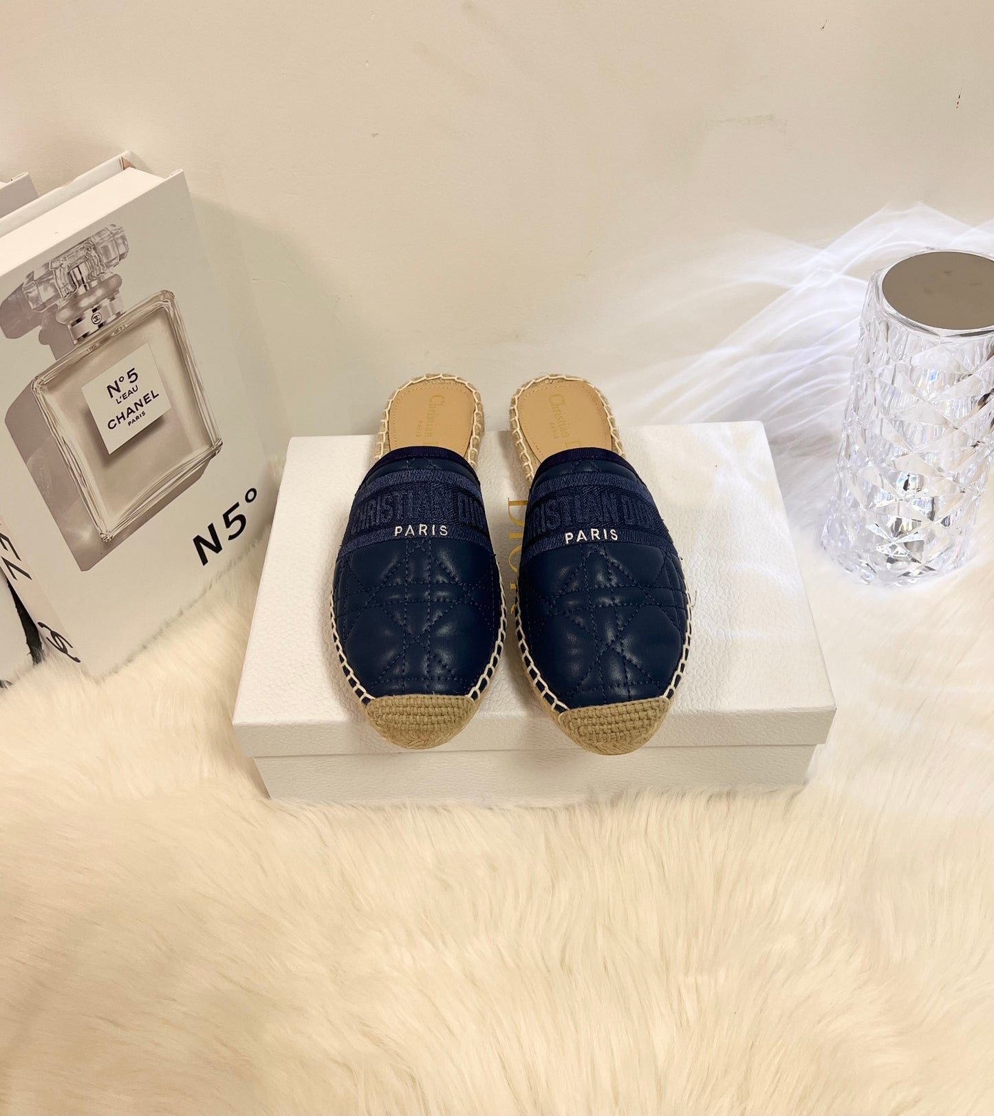 GRANVILLE ESPADRILLE MULE NAVY BLUE QUILTED CANNAGE CALFSKIN - 36