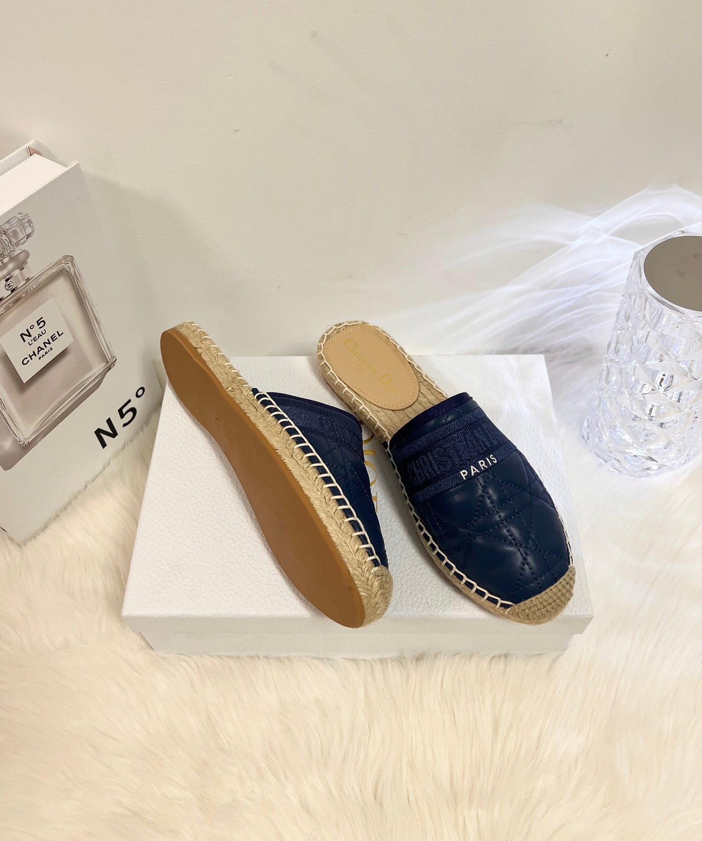 GRANVILLE ESPADRILLE MULE NAVY BLUE QUILTED CANNAGE CALFSKIN - 36