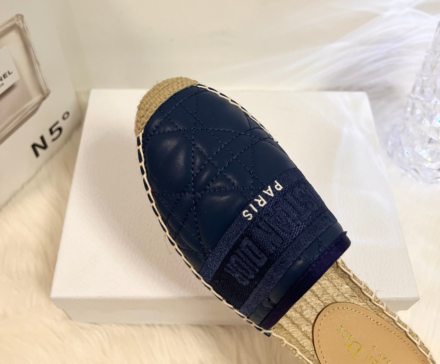 GRANVILLE ESPADRILLE MULE NAVY BLUE QUILTED CANNAGE CALFSKIN - 36