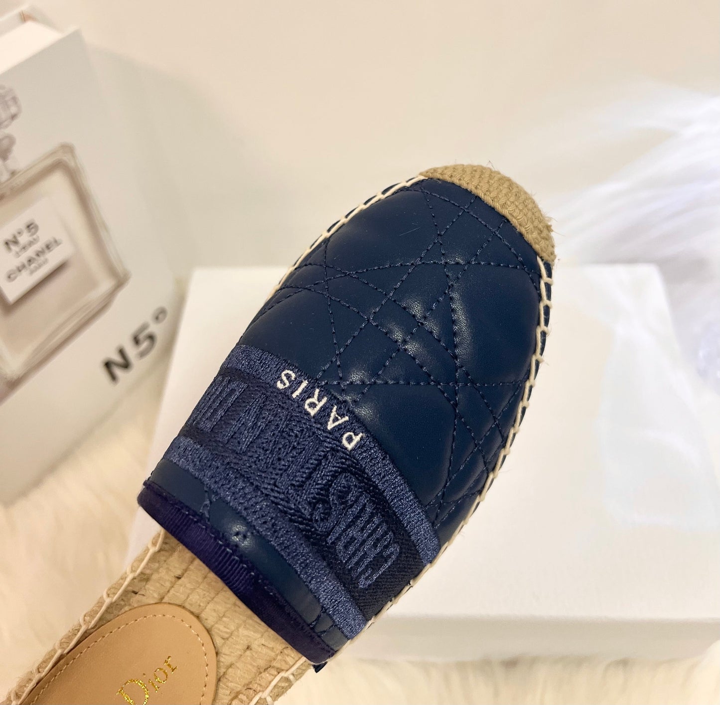 GRANVILLE ESPADRILLE MULE NAVY BLUE QUILTED CANNAGE CALFSKIN - 36