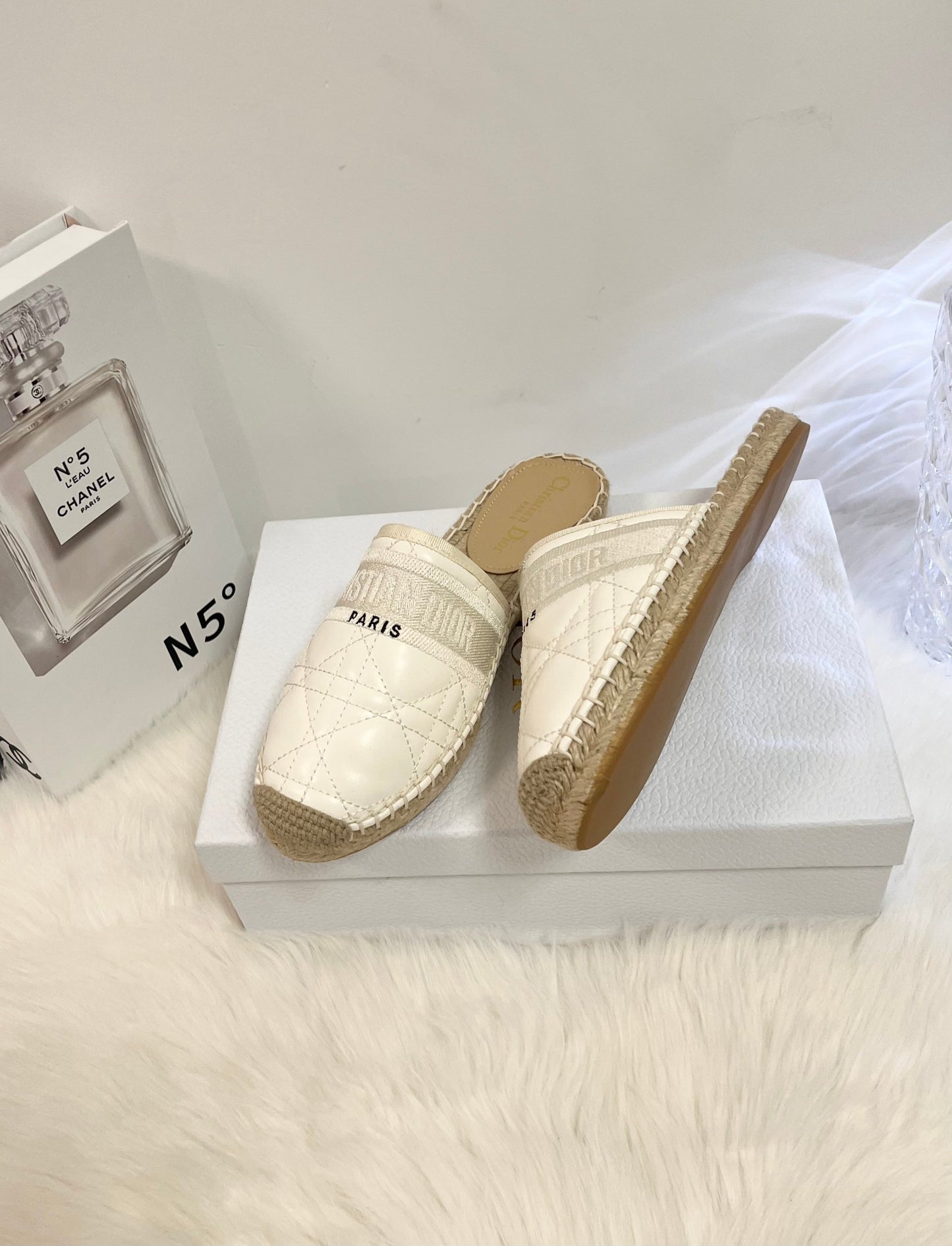 GRANVILLE ESPADRILLE MULE WHITE QUILTED CANNAGE CALFSKIN - 36