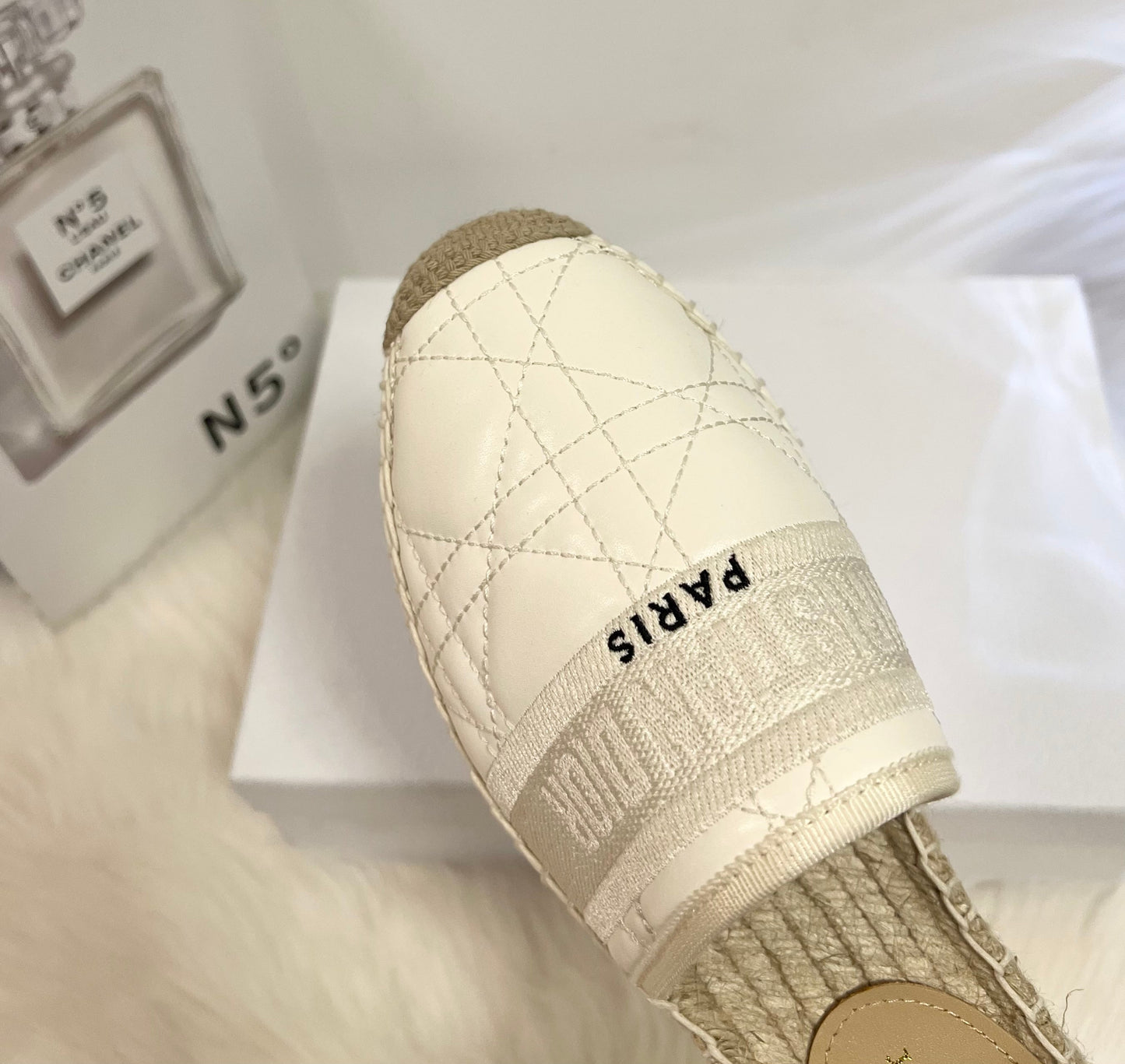GRANVILLE ESPADRILLE MULE WHITE QUILTED CANNAGE CALFSKIN - 36