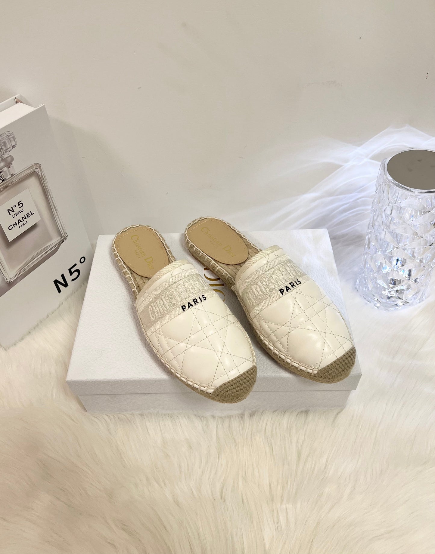 GRANVILLE ESPADRILLE MULE WHITE QUILTED CANNAGE CALFSKIN - 36