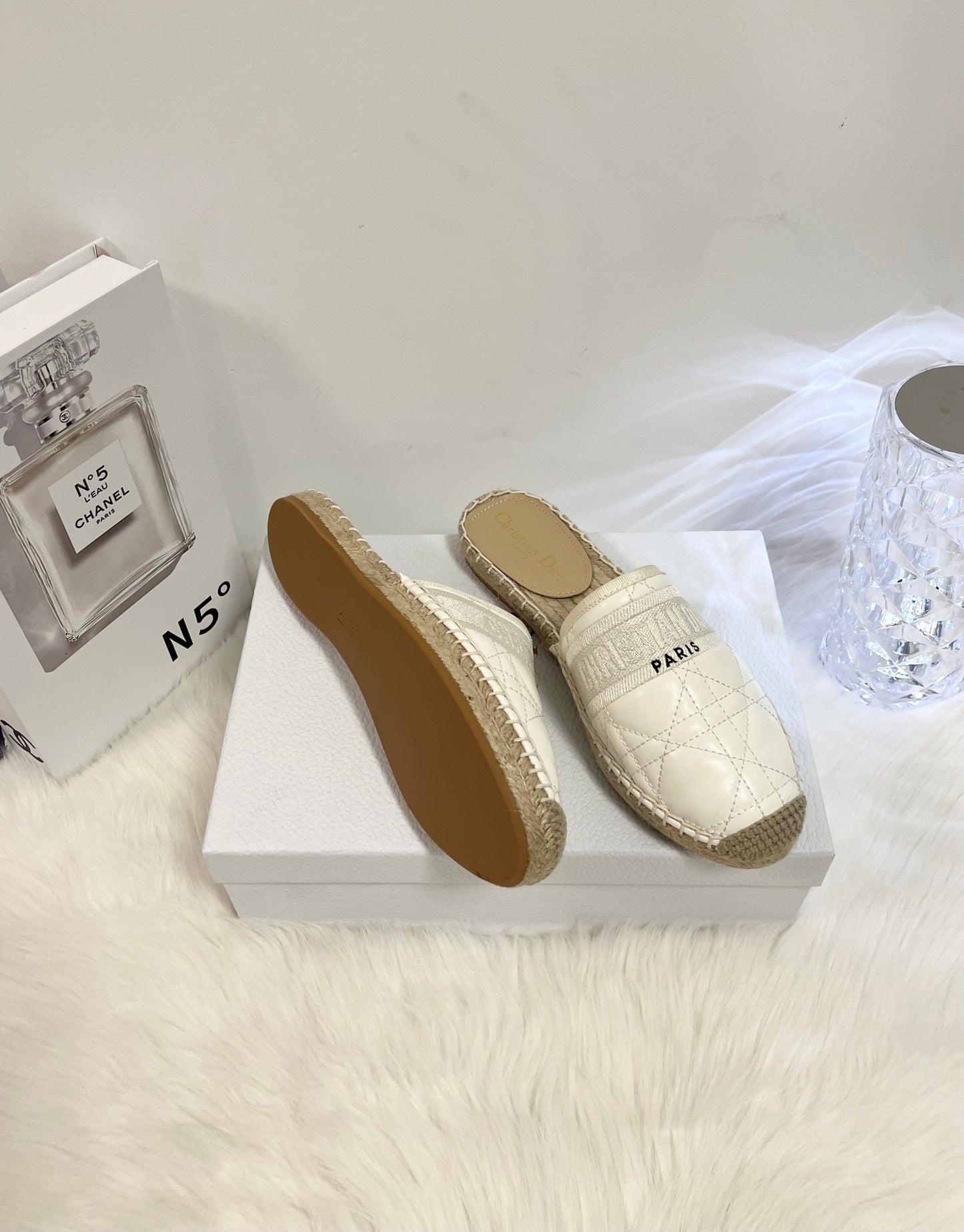 GRANVILLE ESPADRILLE MULE WHITE QUILTED CANNAGE CALFSKIN - 36