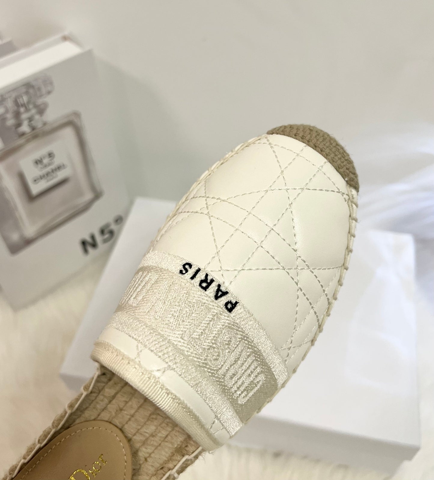 GRANVILLE ESPADRILLE MULE WHITE QUILTED CANNAGE CALFSKIN - 36