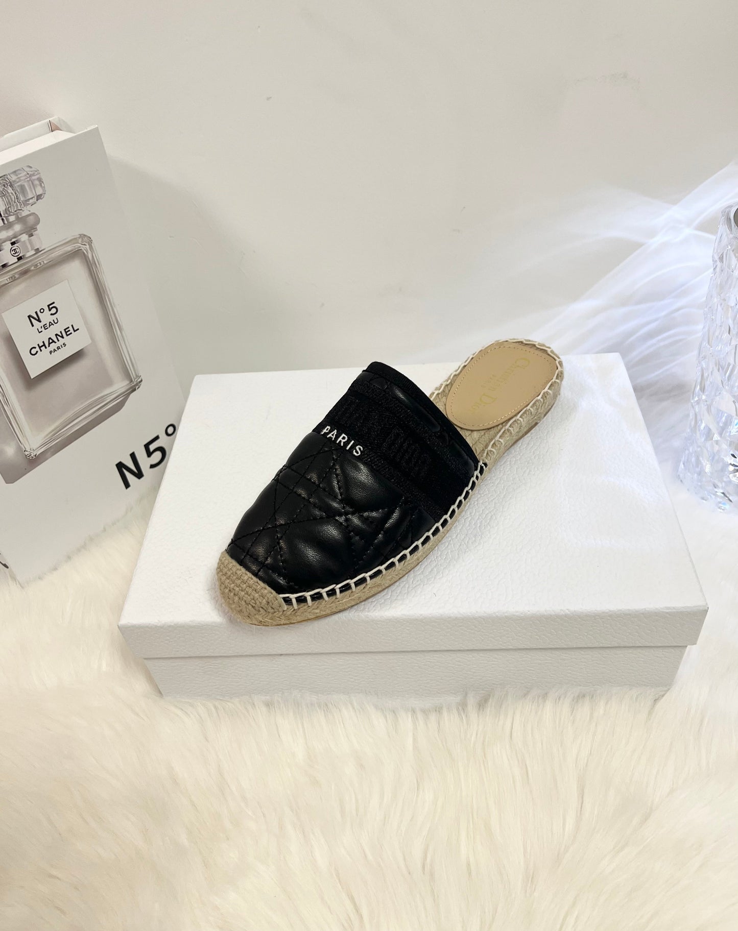 GRANVILLE ESPADRILLE MULE BLACK QUILTED CANNAGE CALFSKIN - 36
