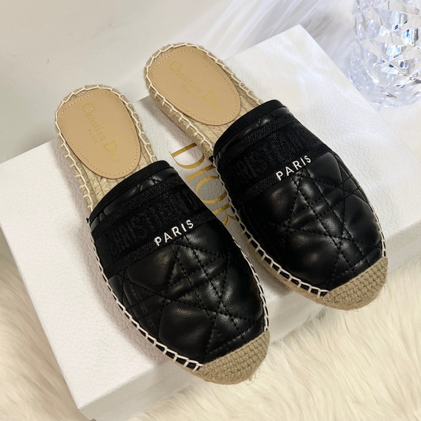 GRANVILLE ESPADRILLE MULE BLACK QUILTED CANNAGE CALFSKIN - 36