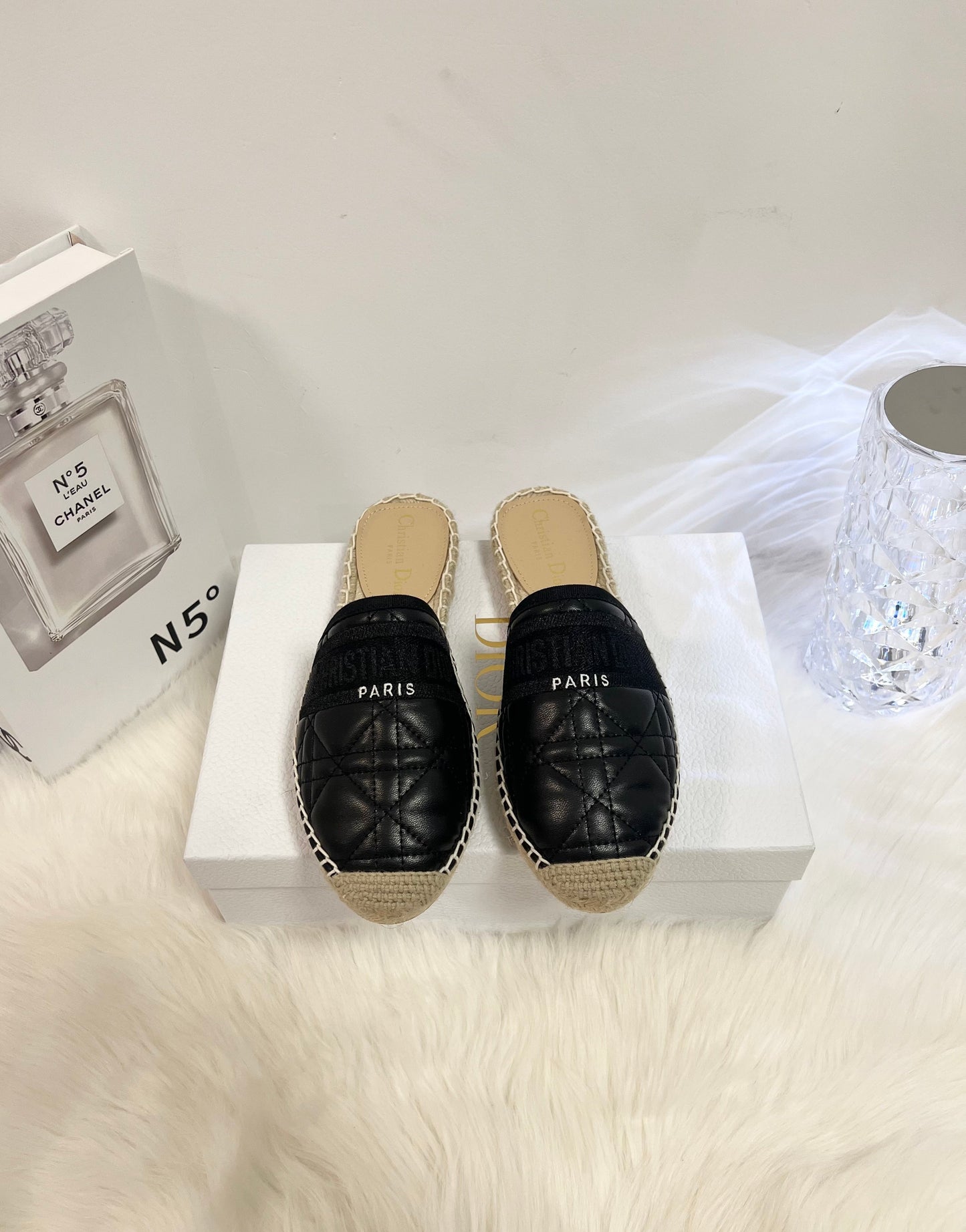GRANVILLE ESPADRILLE MULE BLACK QUILTED CANNAGE CALFSKIN - 36
