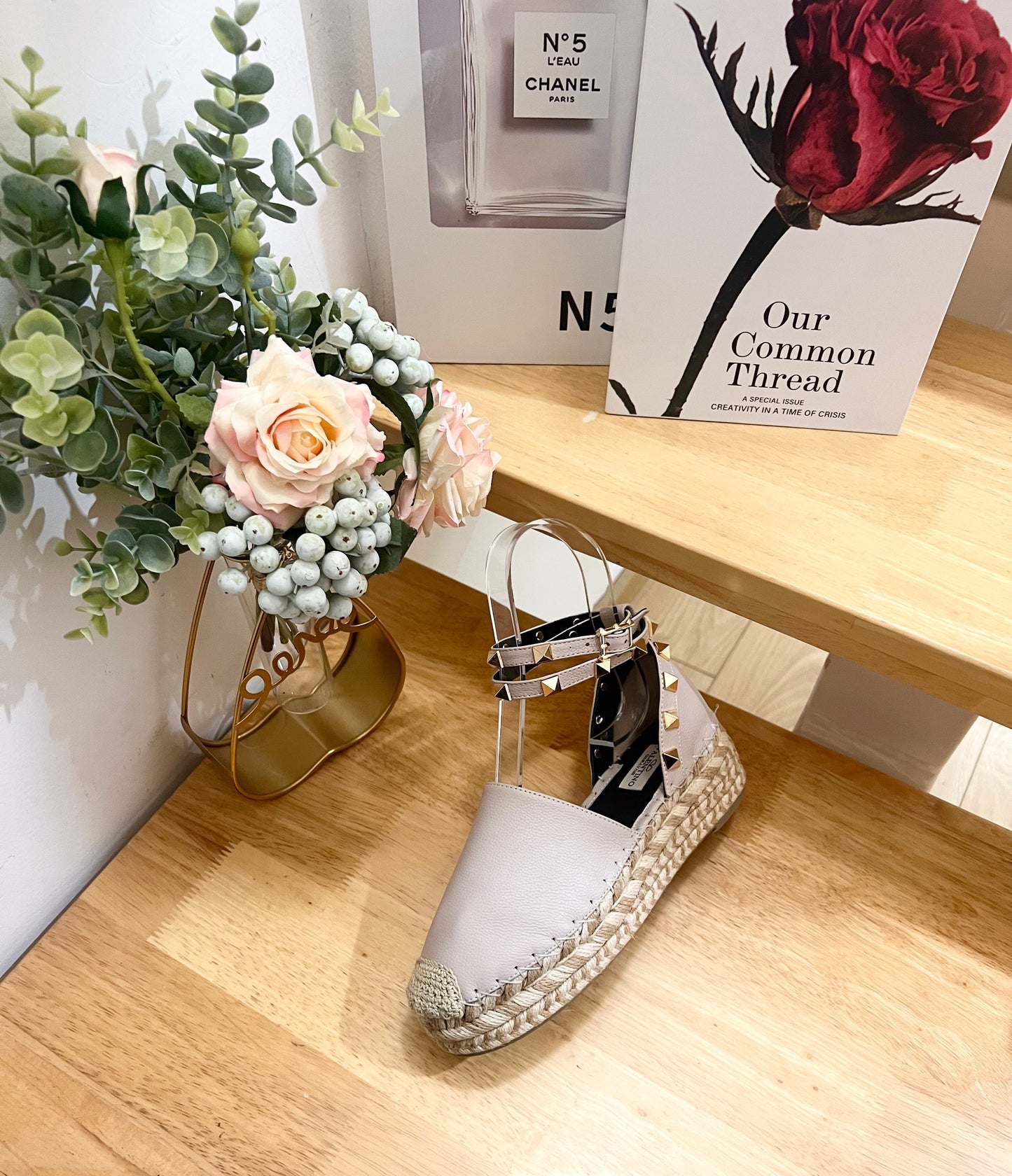 LIGHT PURPLE LEATHER ROCKSTUD ESPADRILLES ANKLE STRAP FLATS - 36