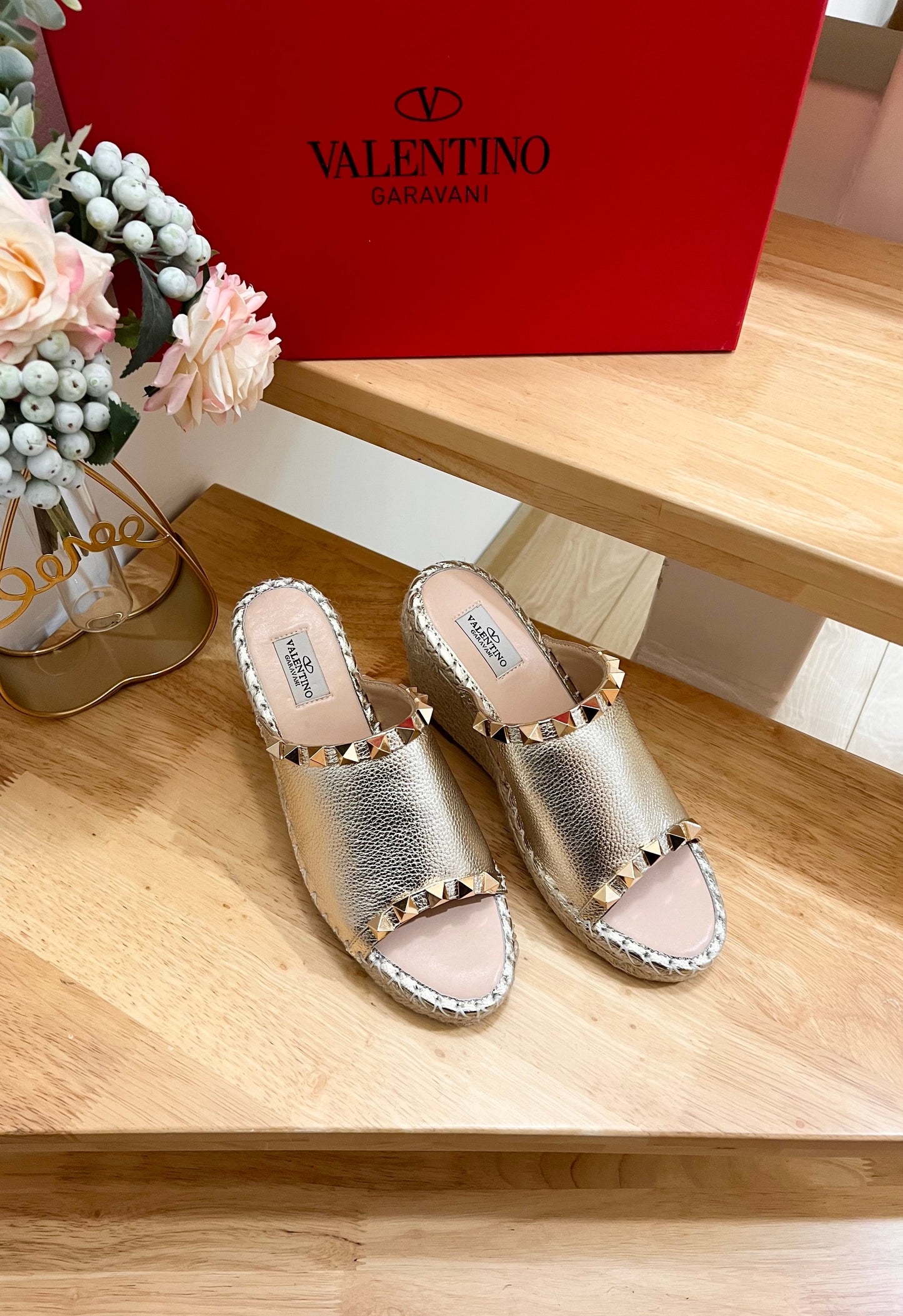 LACE-UP WEDGE SANDALS IN SILVER CALFSKIN WITH STUDS - 36