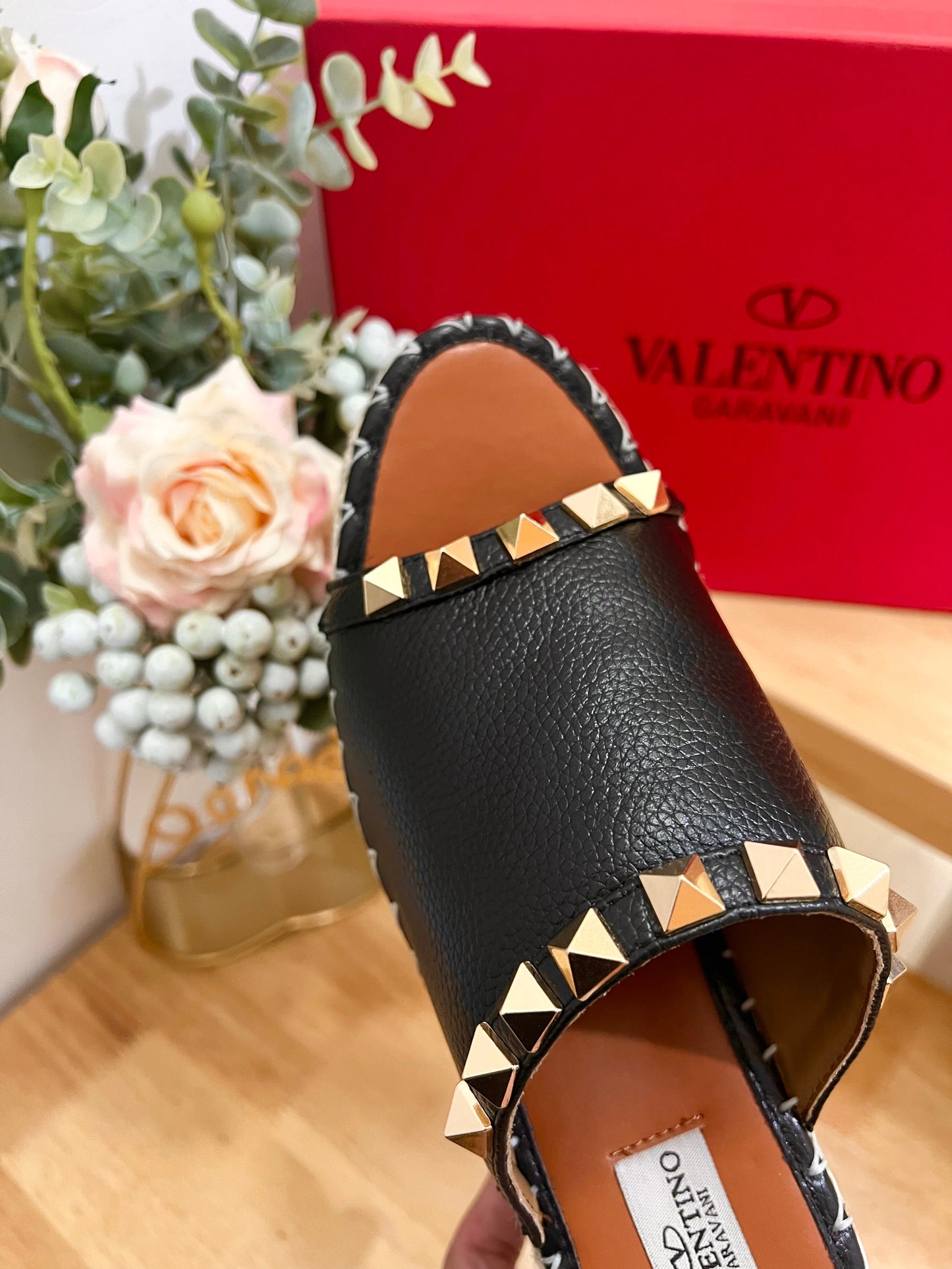 LACE-UP WEDGE SANDALS IN BLACK CALFSKIN WITH STUDS - 36