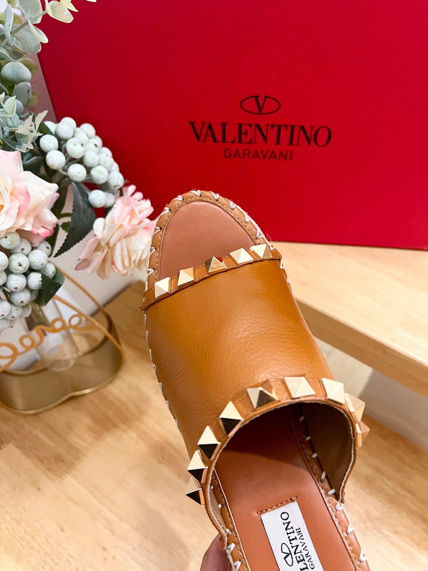 LACE-UP WEDGE SANDALS IN BRONZE BROWN CALFSKIN WITH STUDS - 36