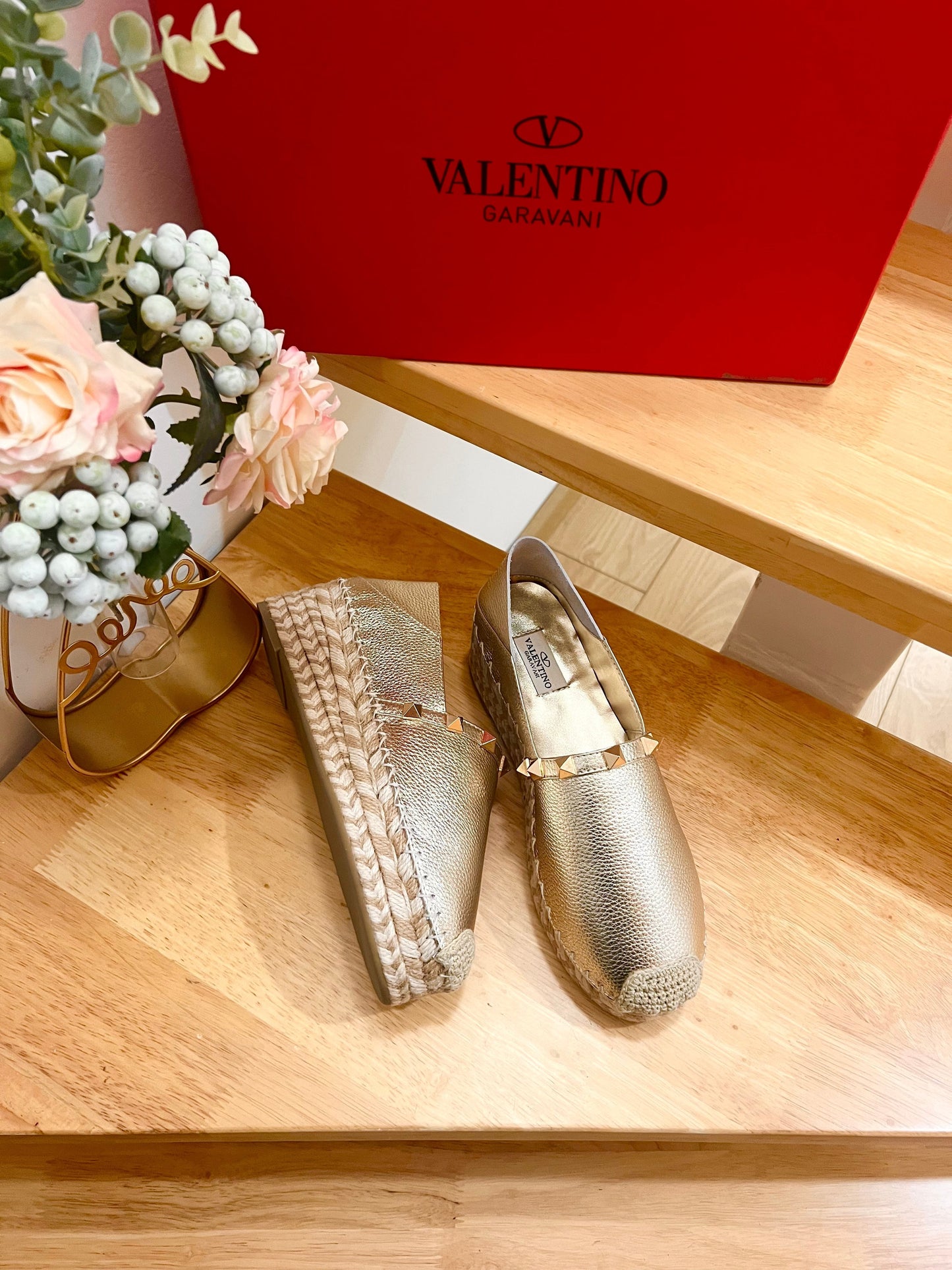 FLAT ESPADRILLE IN SILVER CALFSKIN 2 CM WITH STUDS - 36