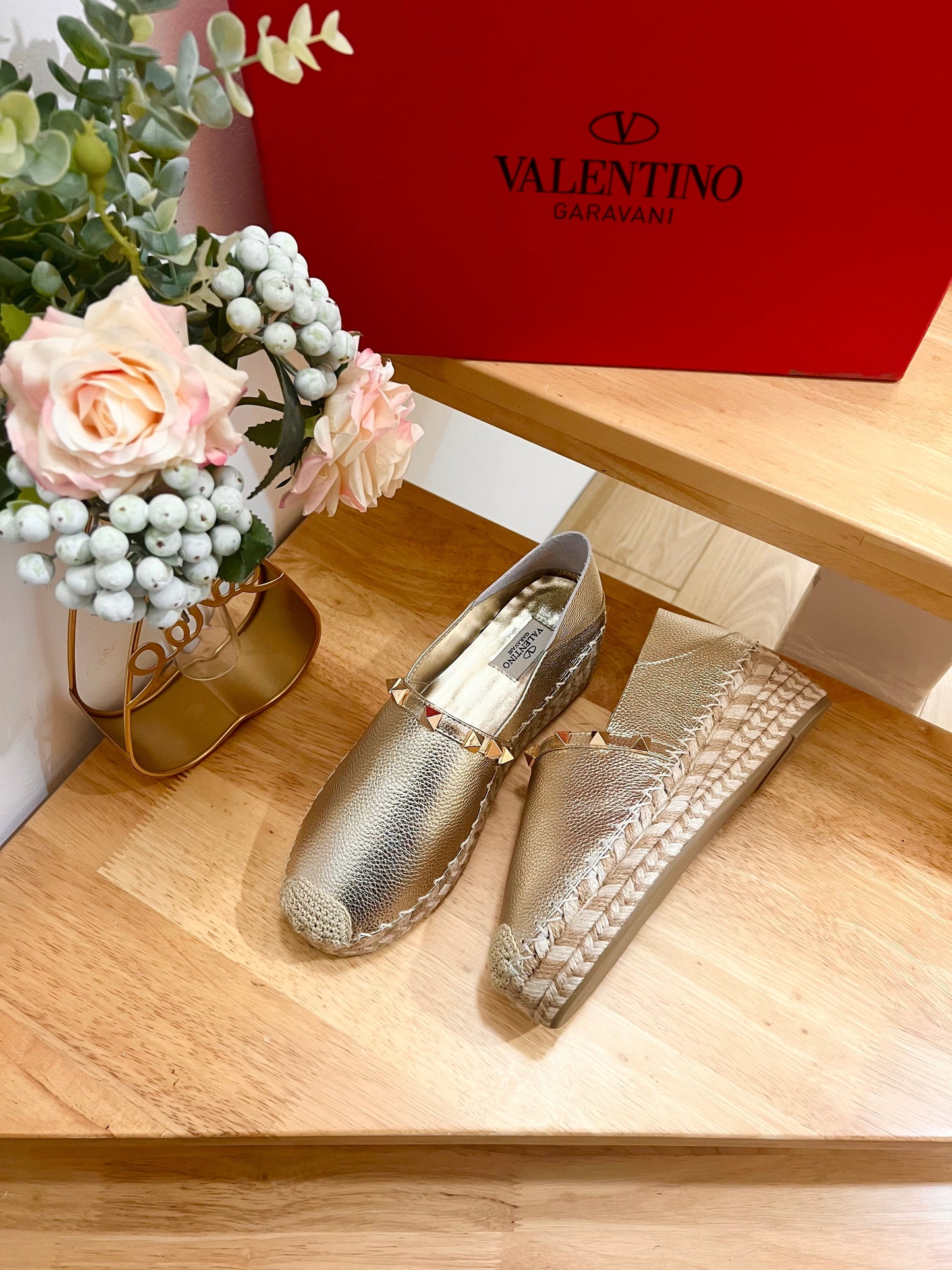 FLAT ESPADRILLE IN SILVER CALFSKIN 2 CM WITH STUDS - 36
