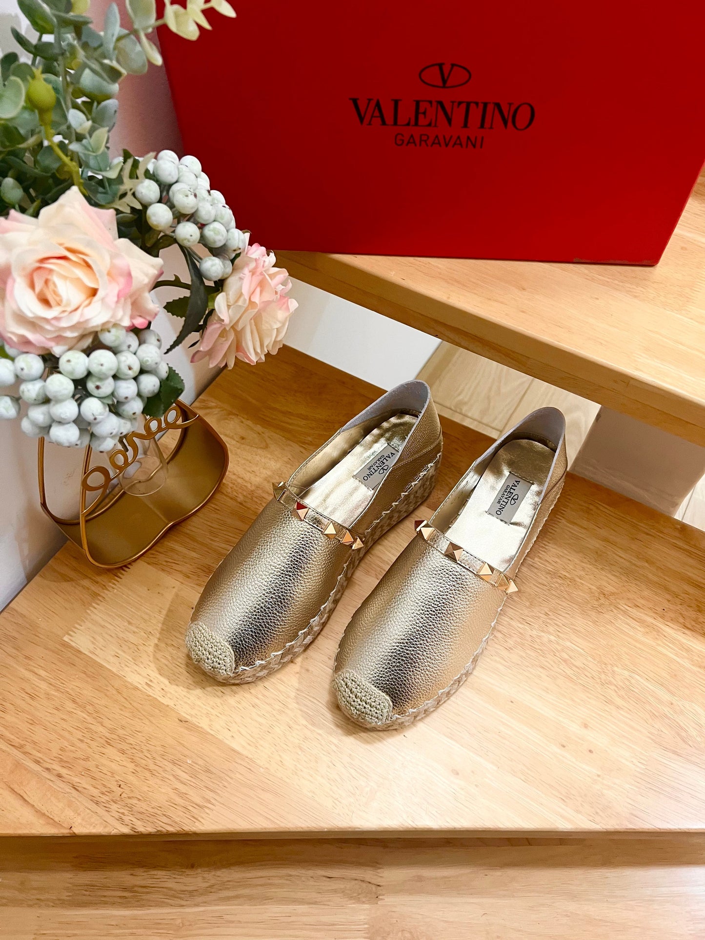 FLAT ESPADRILLE IN SILVER CALFSKIN 2 CM WITH STUDS - 36