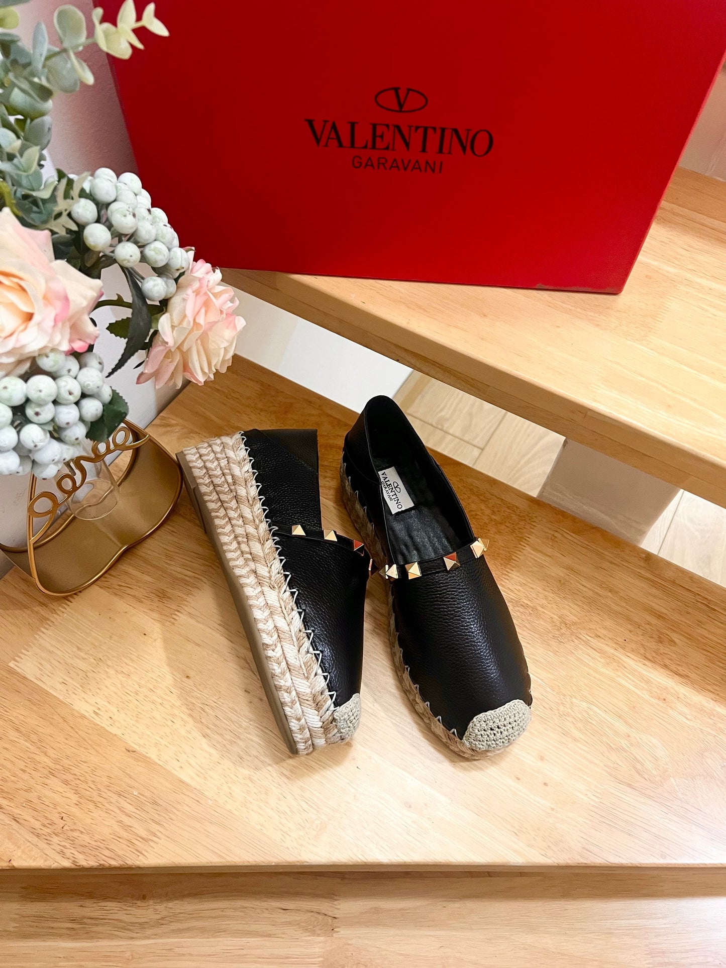 FLAT ESPADRILLE IN BLACK CALFSKIN 2 CM WITH STUDS - 36