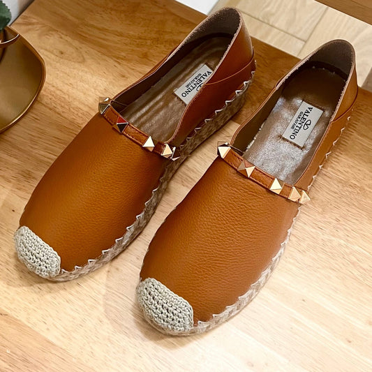 FLAT ESPADRILLE IN BRONZE BROWN CALFSKIN 2 CM WITH STUDS - 36