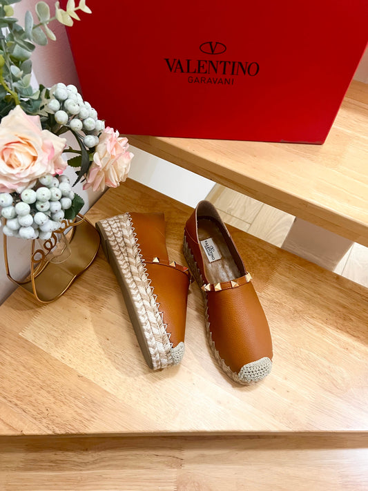 FLAT ESPADRILLE IN BRONZE BROWN CALFSKIN 2 CM WITH STUDS - 36
