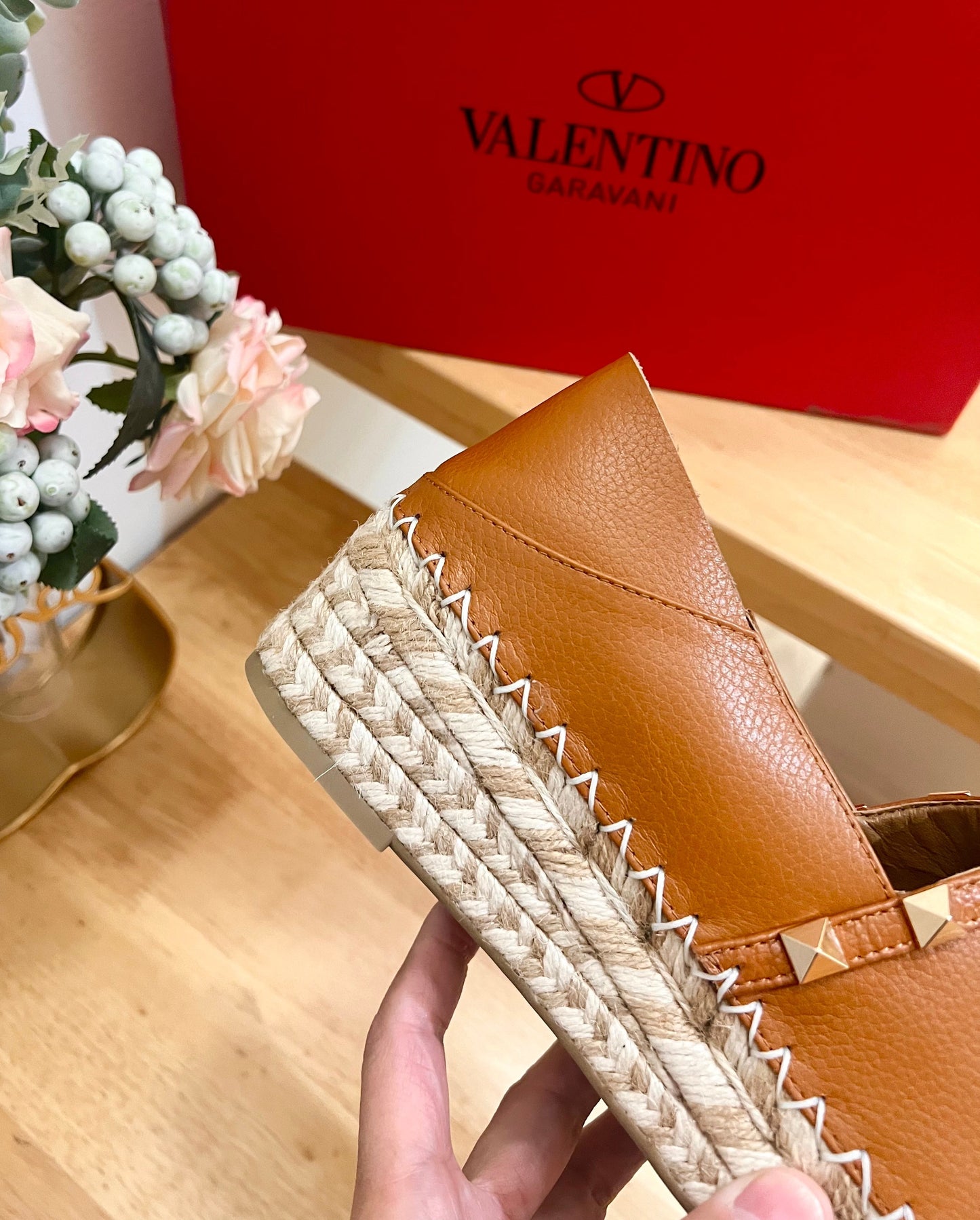 FLAT ESPADRILLE IN BRONZE BROWN CALFSKIN 2 CM WITH STUDS - 36