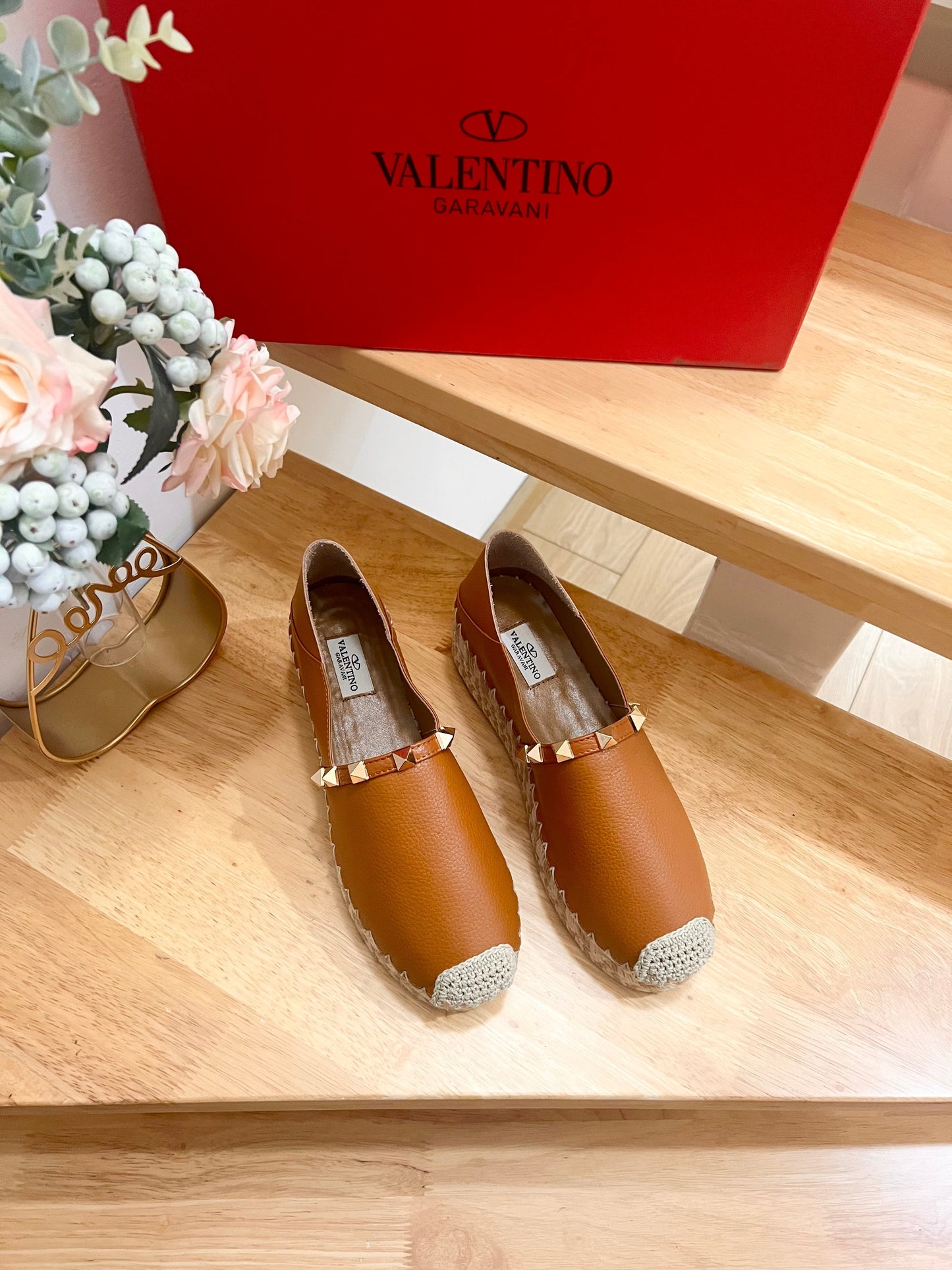 FLAT ESPADRILLE IN BRONZE BROWN CALFSKIN 2 CM WITH STUDS - 36