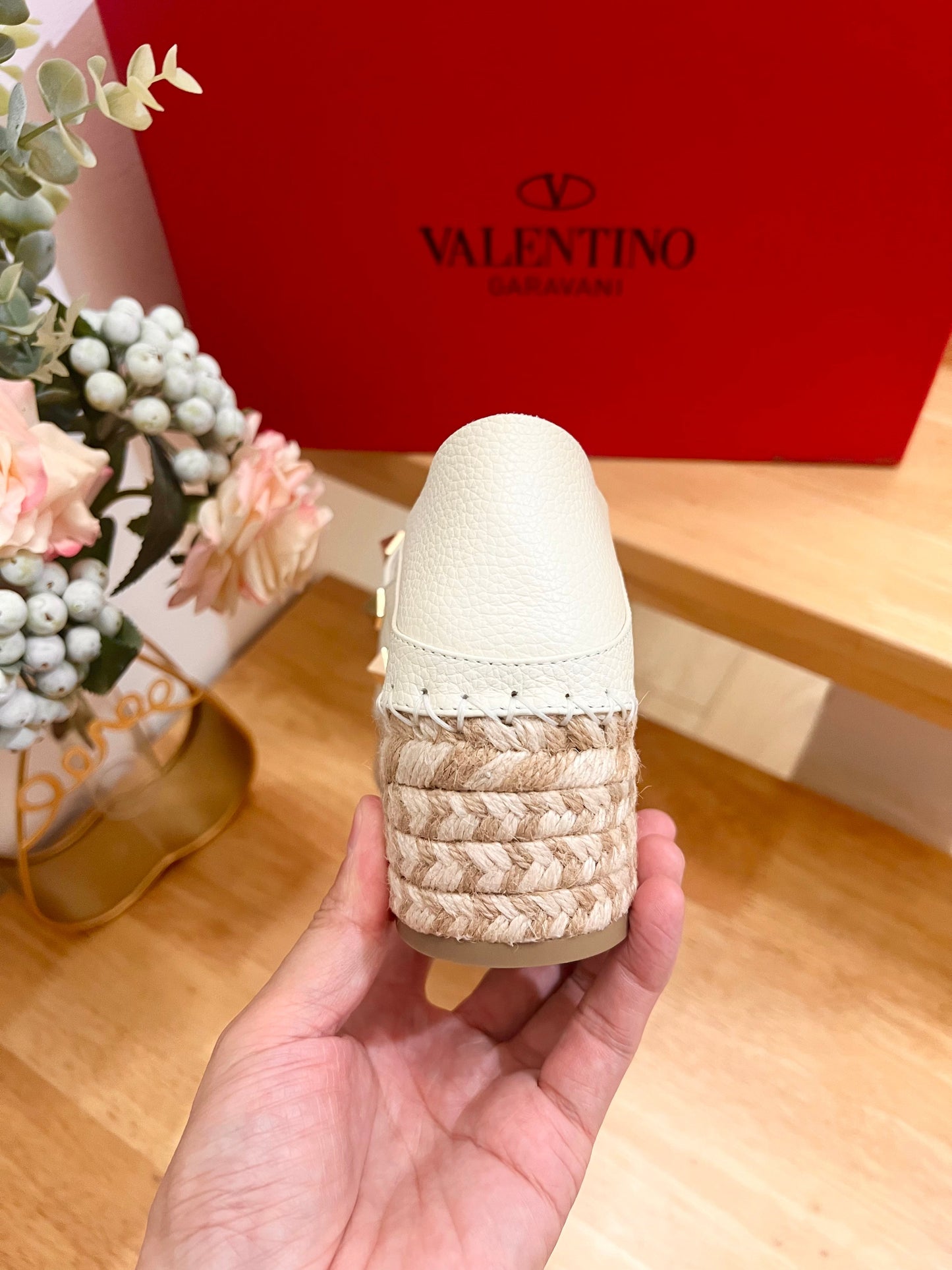 FLAT ESPADRILLE IN WHITE CALFSKIN 2 CM WITH STUDS - 36