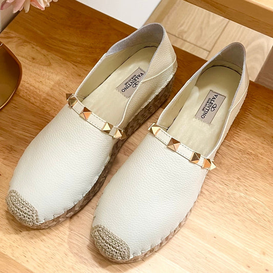 FLAT ESPADRILLE IN WHITE CALFSKIN 2 CM WITH STUDS - 36