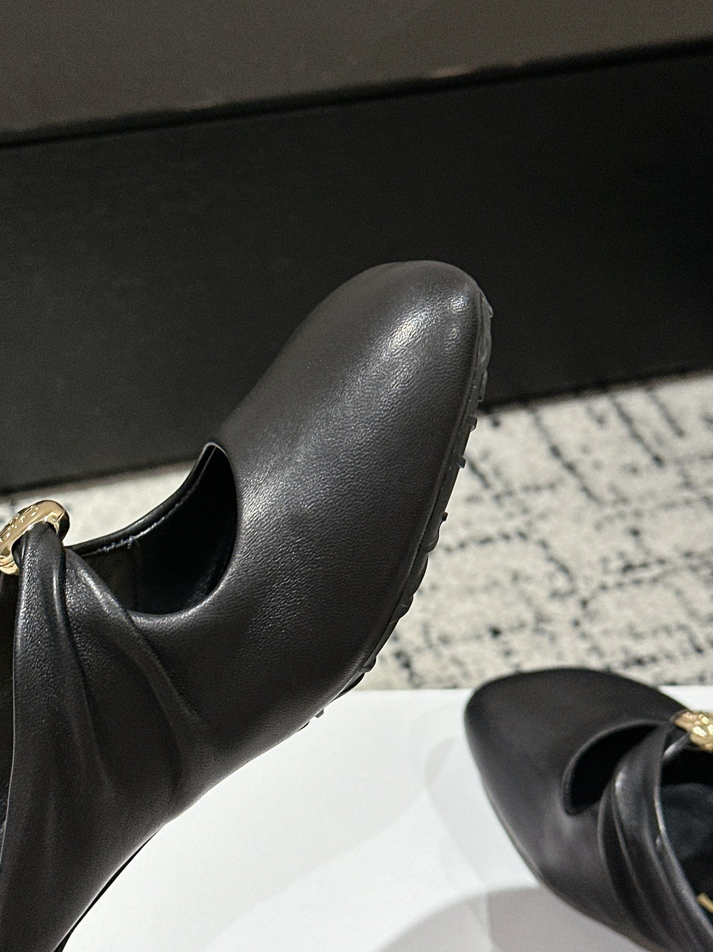 LOEWE 26S HIGH-HEELED MULES IN BLACK CALFSKIN