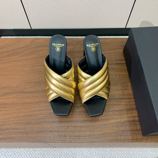 BALMAIN 26S СТЬОБАНІ МЮЛІ НА ПЛАТФОРМІ 105 ММ ІЗ ЗОЛОТОЇ ТЕЛЯЧОЇ ШКІРИ