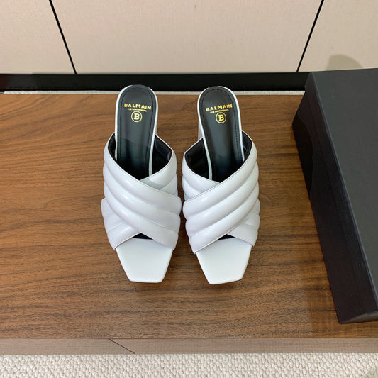 BALMAIN 26S СТЬОБАНІ МЮЛІ НА ПЛАТФОРМІ 105 ММ З БІЛОЇ ТЕЛЯЧОЇ ШКІРИ