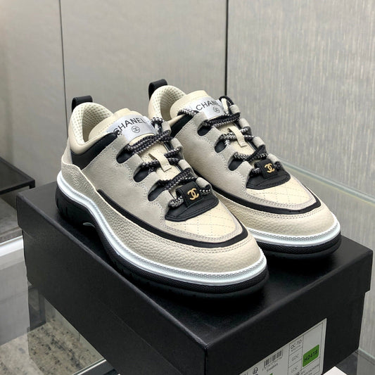 LOW TOP CASUAL SHOES IN BISQUE BEIGE LAMBSKIN AND SUEDE - 35