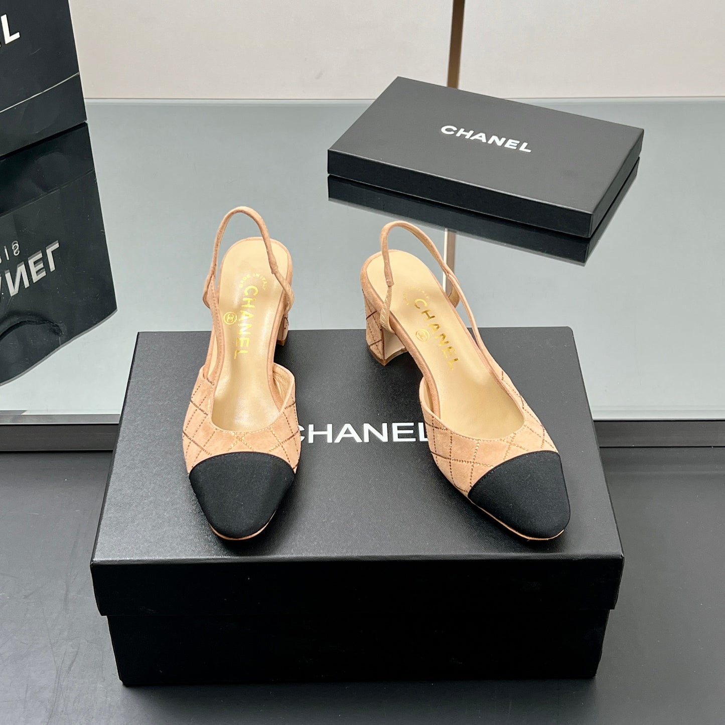CC SLINGBACK 25S 65 MM IN BEIGE SUEDE AND CRYSTALS - 35