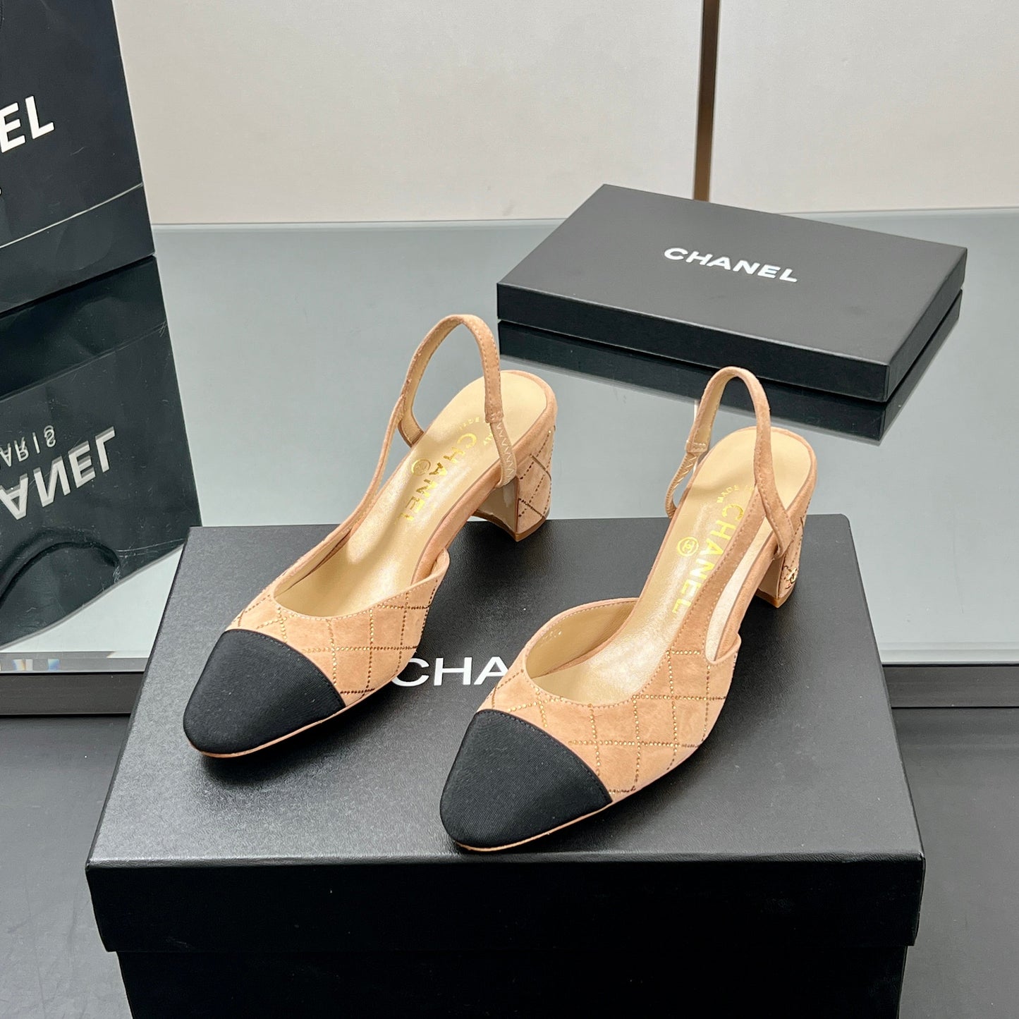 CC SLINGBACK 25S 65 MM IN BEIGE SUEDE AND CRYSTALS - 35