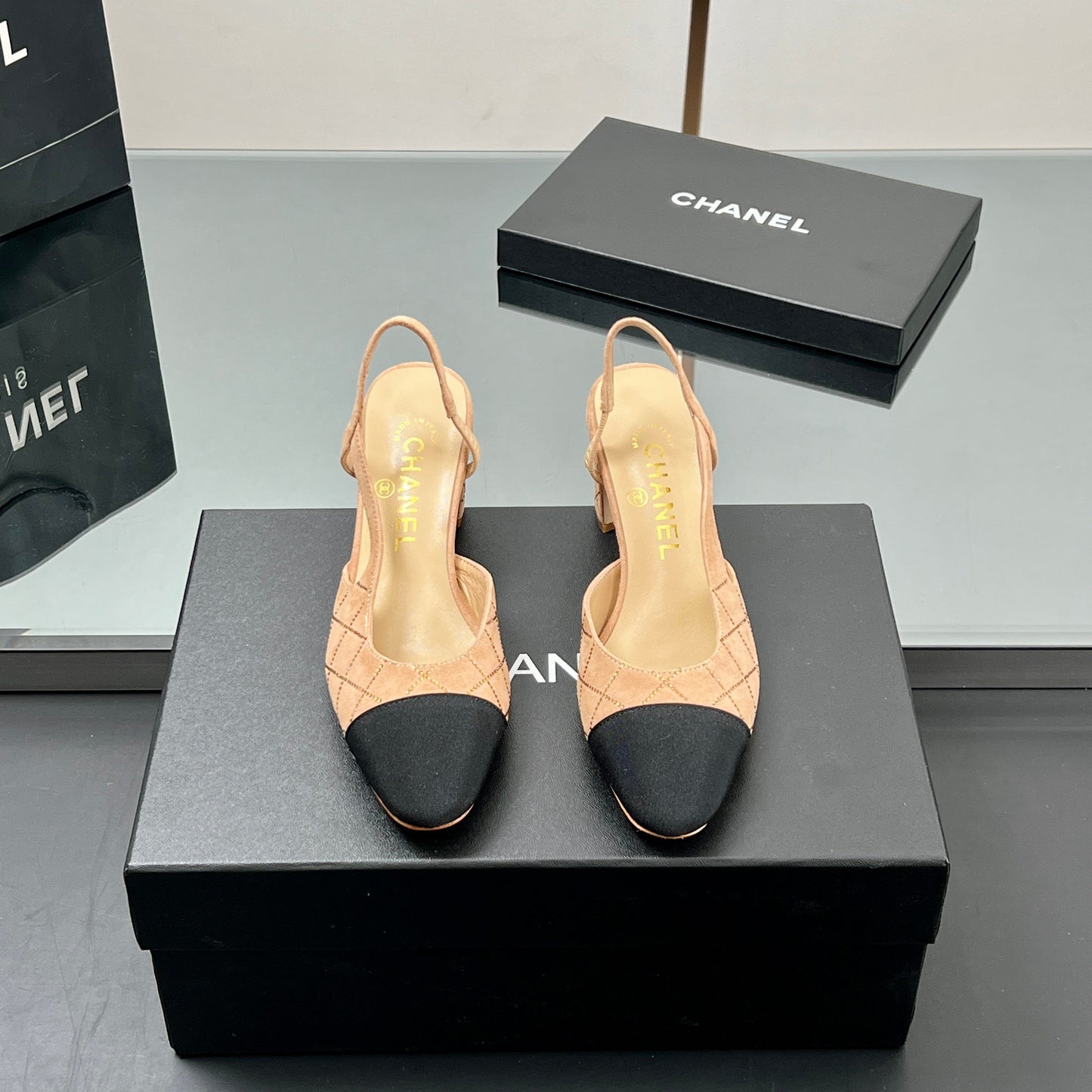 CC SLINGBACK 25S 65 MM IN BEIGE SUEDE AND CRYSTALS - 35