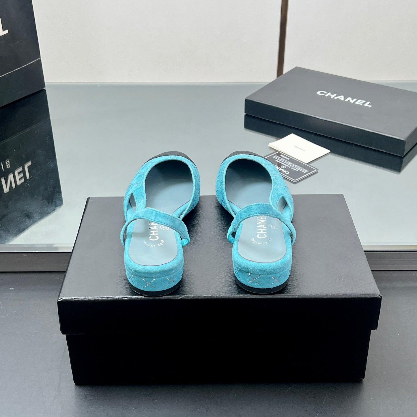 CC SLINGBACK 25S 25 MM IN BLUE SUEDE AND BLACK FABRIC - 35