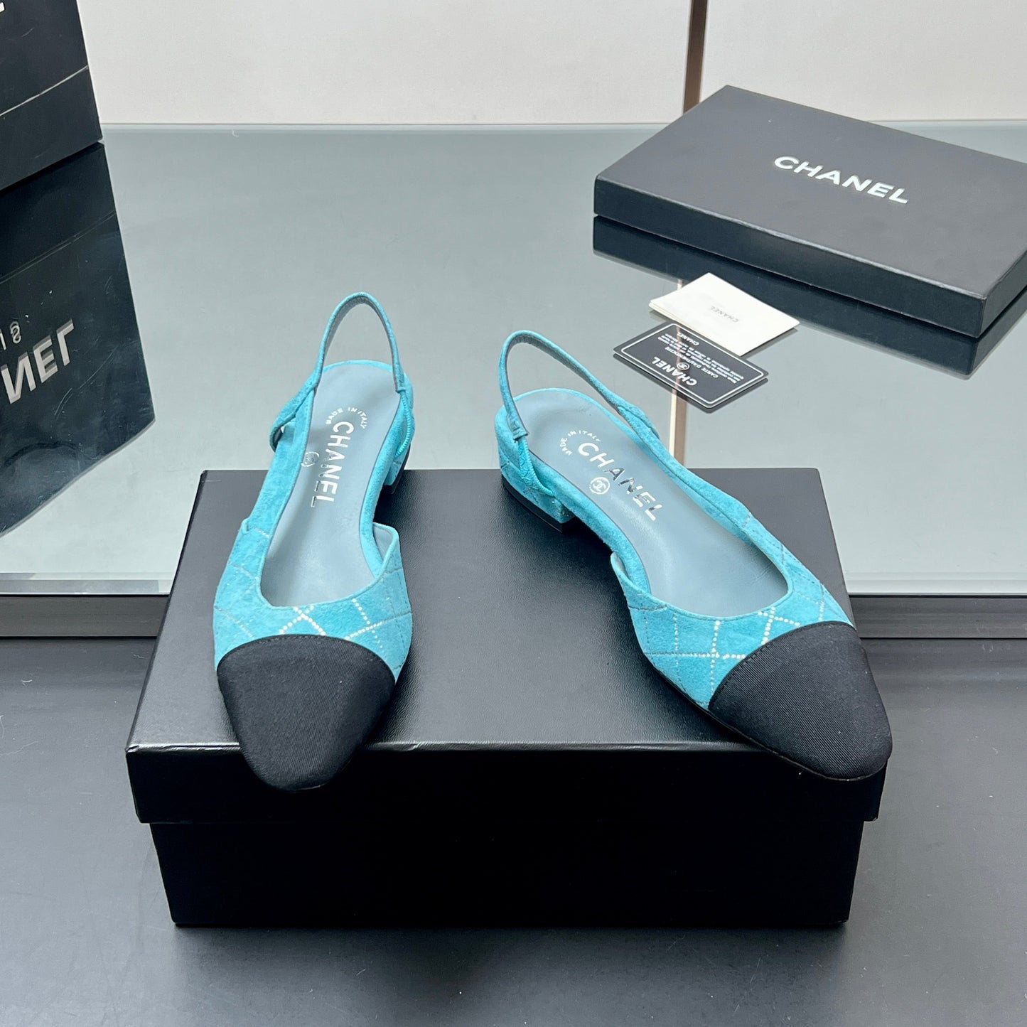 CC SLINGBACK 25S 25 MM IN BLUE SUEDE AND BLACK FABRIC - 35