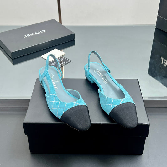 CC SLINGBACK 25S 25 MM IN BLUE SUEDE AND BLACK FABRIC - 35