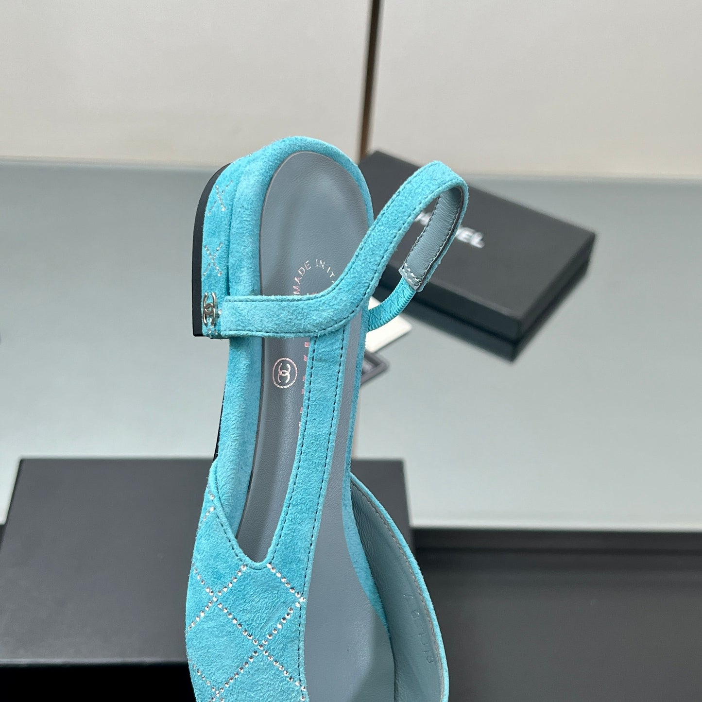 CC SLINGBACK 25S 25 MM IN BLUE SUEDE AND BLACK FABRIC - 35