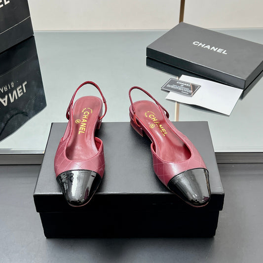 CC SLINGBACK 25S 25 MM IN BURGUNDY LAMBSKIN AND BLACK GLOSSY LEATHER WITH CHECK PATTERN - 35