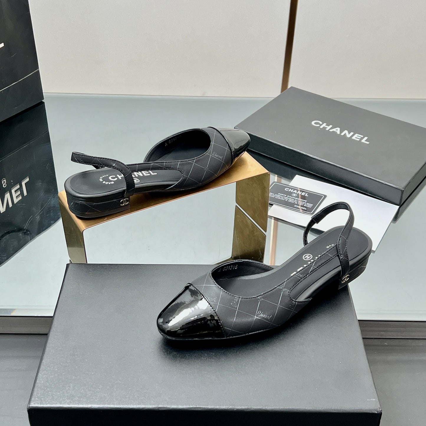 CC SLINGBACK 25S 25 MM IN BLACK LAMBSKIN WITH CHECK PATTERN - 35