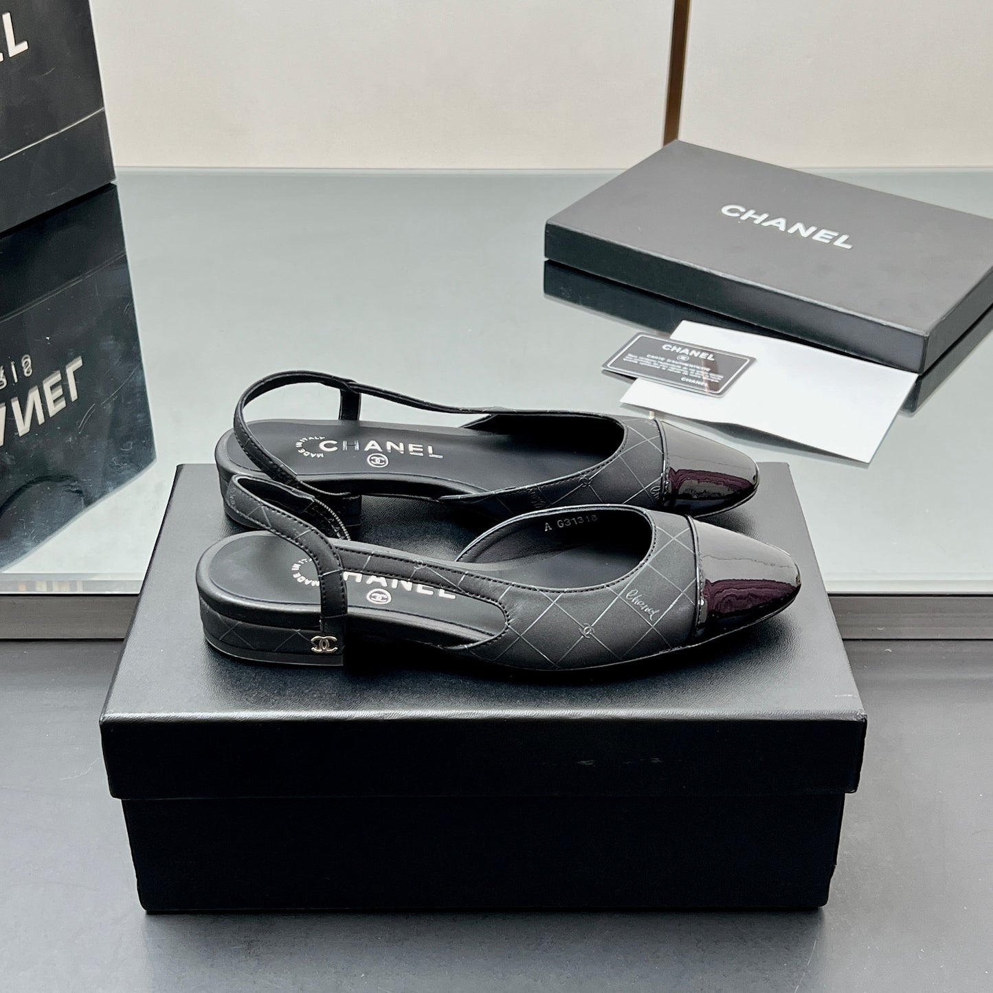 CC SLINGBACK 25S 25 MM IN BLACK LAMBSKIN WITH CHECK PATTERN - 35