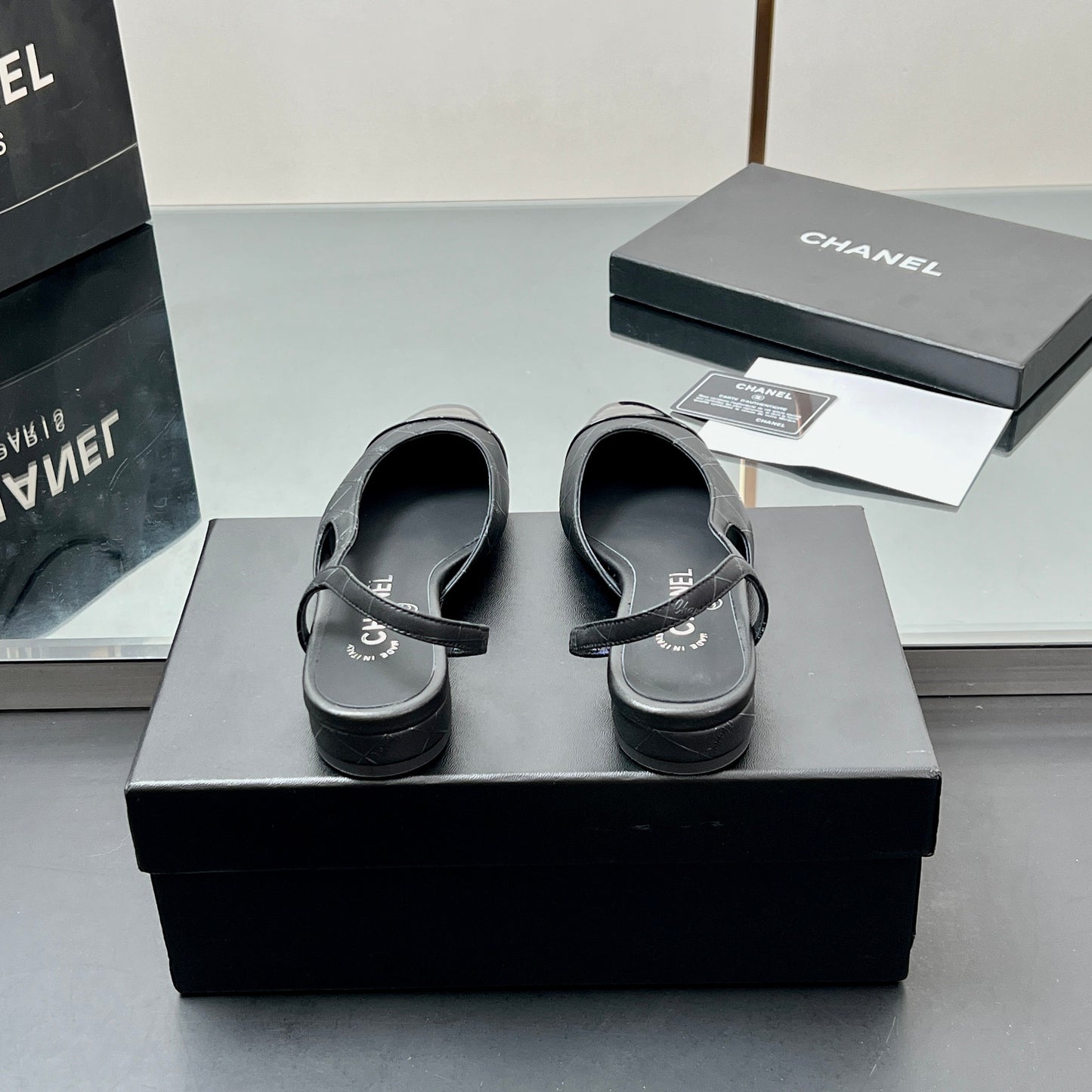 CC SLINGBACK 25S 25 MM IN BLACK LAMBSKIN WITH CHECK PATTERN - 35