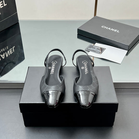 CC SLINGBACK 25S 25 MM IN BLACK LAMBSKIN WITH CHECK PATTERN - 35
