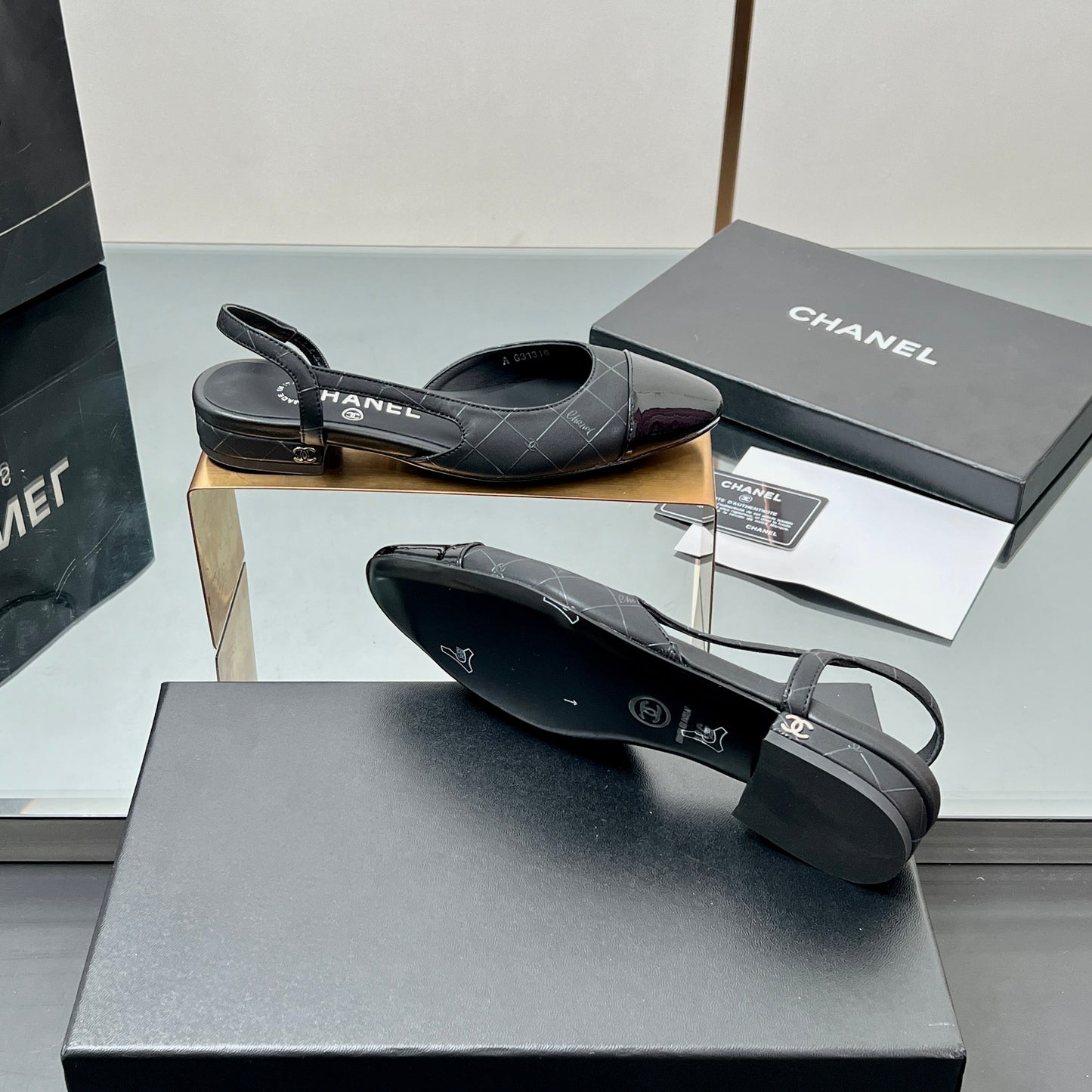 CC SLINGBACK 25S 25 MM IN BLACK LAMBSKIN WITH CHECK PATTERN - 35