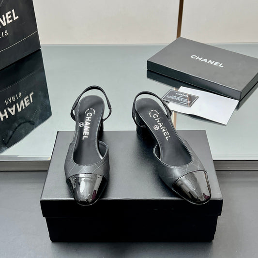 CC SLINGBACK 25S 65 MM IN BLACK LAMBSKIN WITH CHECK PATTERN - 35