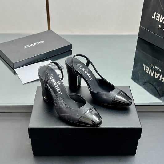 CC SLINGBACK 25S 90 MM IN BLACK LAMBSKIN WITH CHECK PATTERN - 35