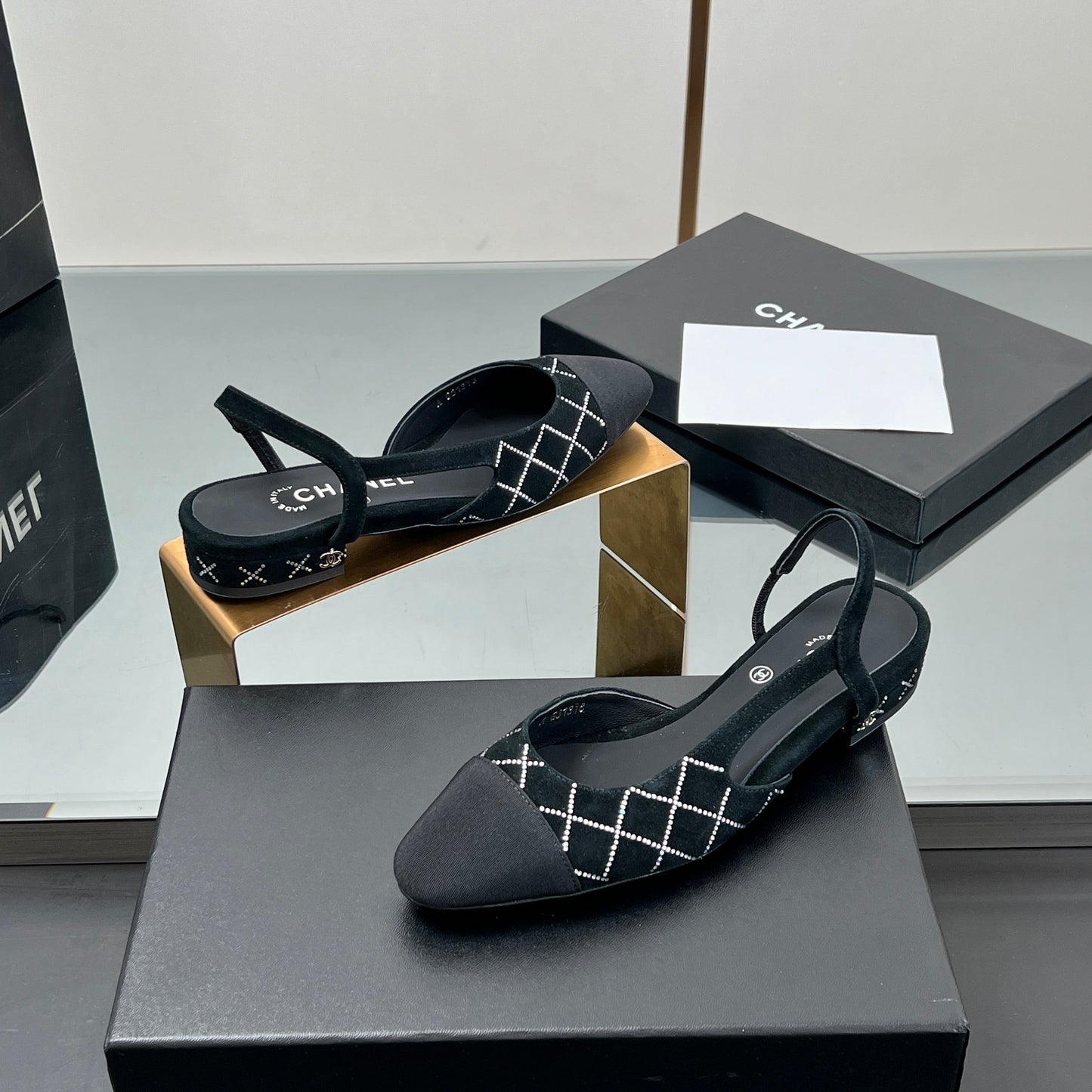 CC SLINGBACK 25S 25 MM IN BLACK SUEDE AND CRYSTALS - 35