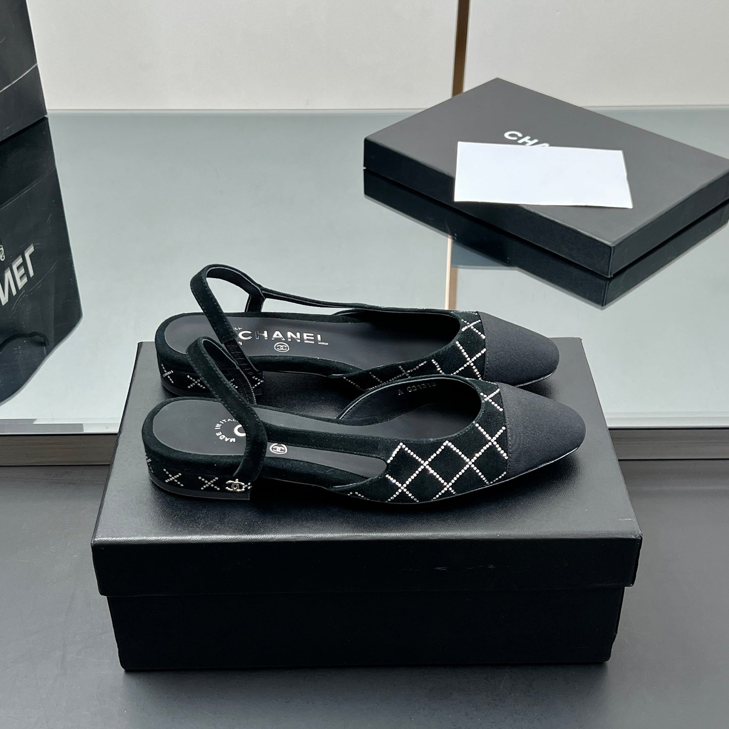CC SLINGBACK 25S 25 MM IN BLACK SUEDE AND CRYSTALS - 35
